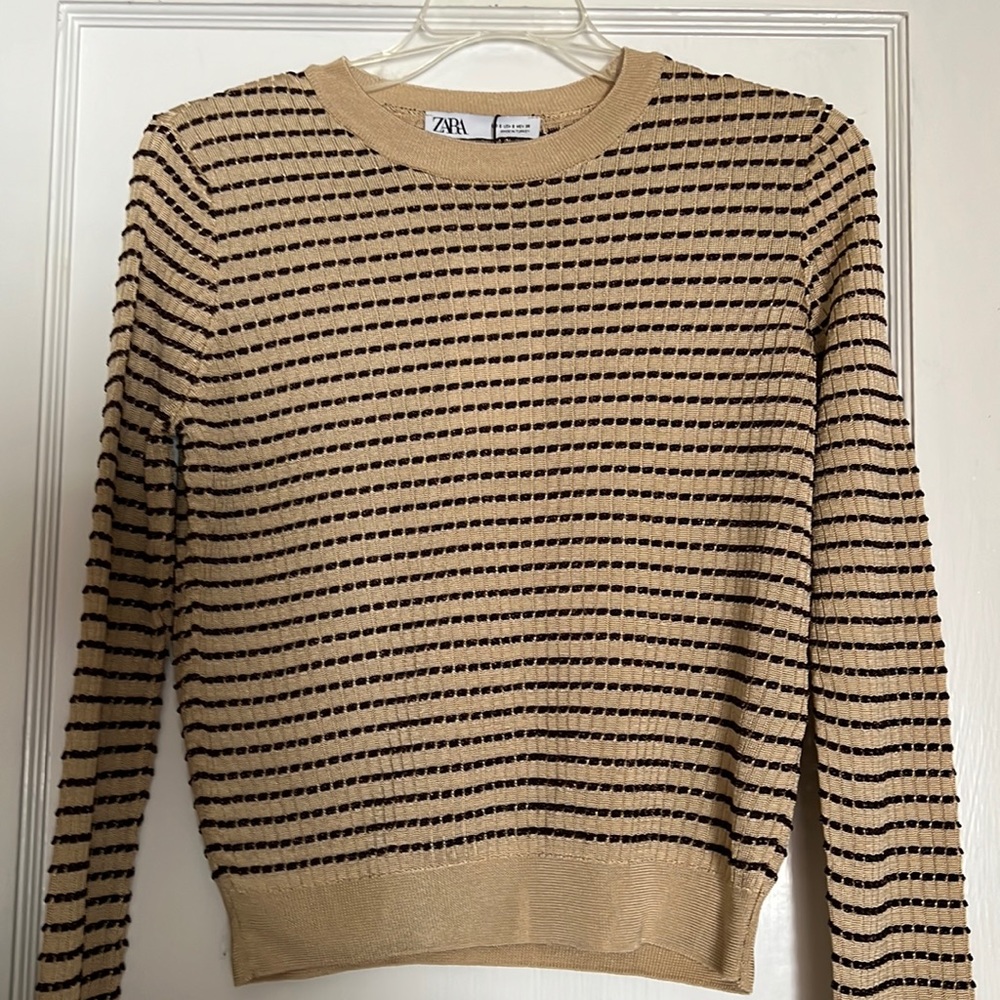 NWT Zara Knit Sweater Metallic Thread Beige Small S
